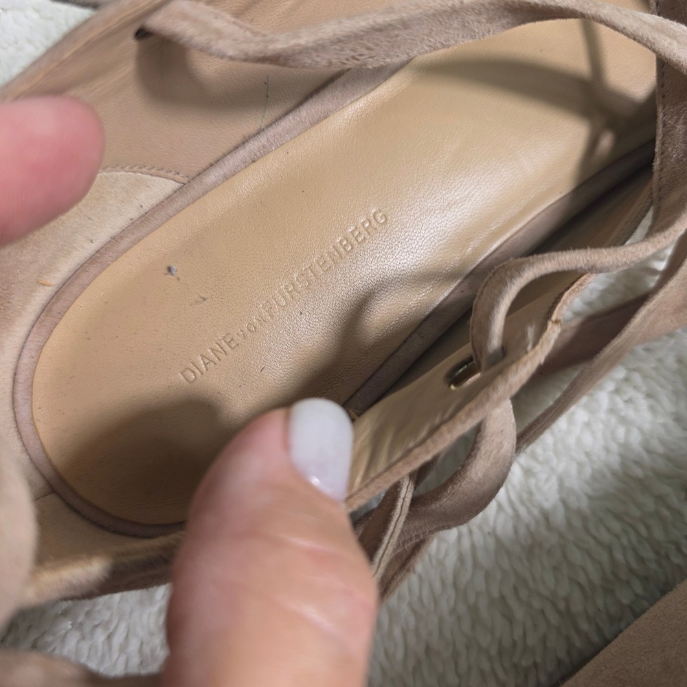 Diane von Furstenberg Lace Up Ankle Wrap Ballet Flats Tan Suede Women 10 - Picture 9 of 9